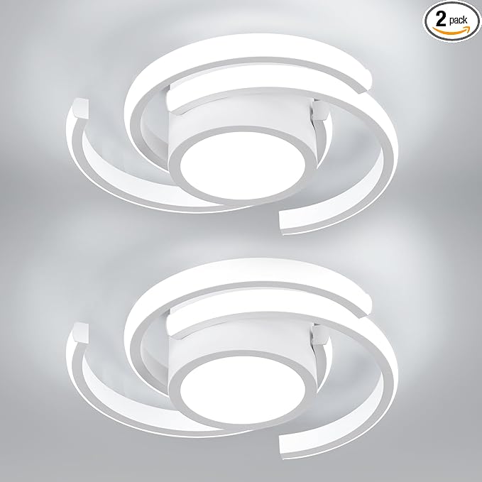 ADISUN LED Modern Ceiling Light,6000K Semi Flush Mount Ceiling Light Fixture,Unique White Ceiling Lights Fixtures for Living Room Bedroom Corridor Aisle Hallway Indoor Ceiling Lamp, 2 Pack