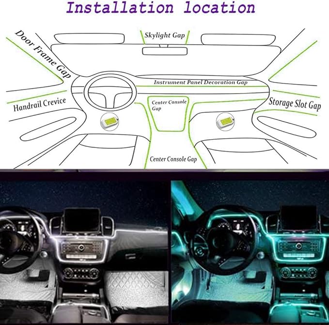 ABALDI El Wire Neon Light Car Interior LED Lights, Ambient Lighting Kits for Xmas Halloween Christmas Car Decoration(5m/16ft, Ice Blue)