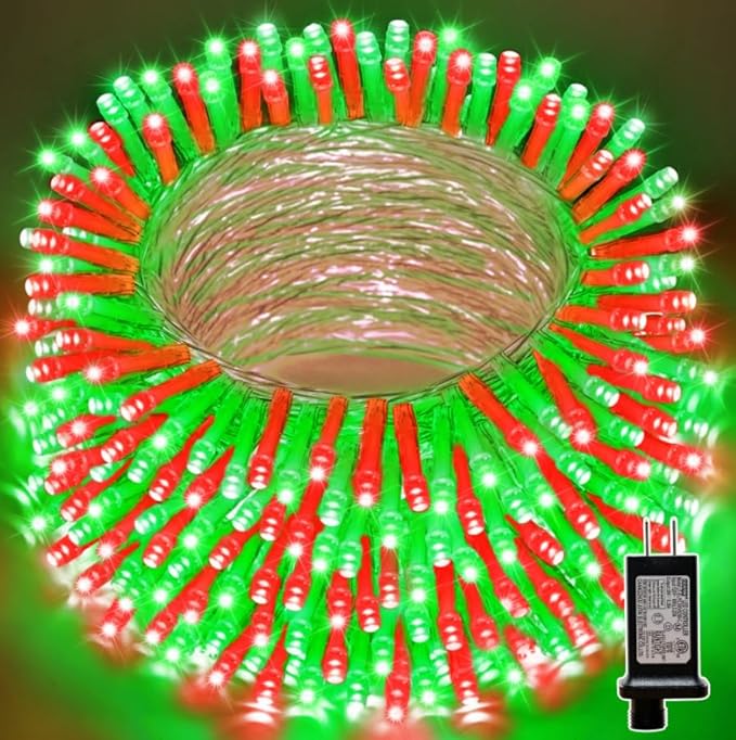 LAMPHOME 99ft Christmas Decorative Mini Lights, 300 LED Transparent Wire Fairy Starry String Light Plug in, 16Lighting Modes for Indoor Outdoor Xmas Tree Wedding Party Decoration (Red and Green)