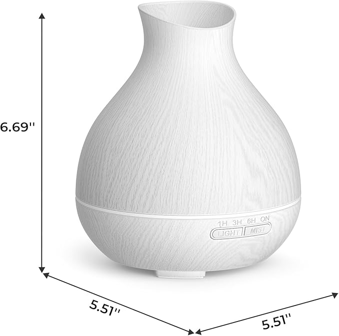 BZseed Aromatherapy Essential Oil Diffuser 550ml 12 Hours White Wood Grain Aroma Diffuser with Timer for Large Room, Home, Baby Bedroom, Waterless Auto Shut-Off, 7 Colors Lights Changing