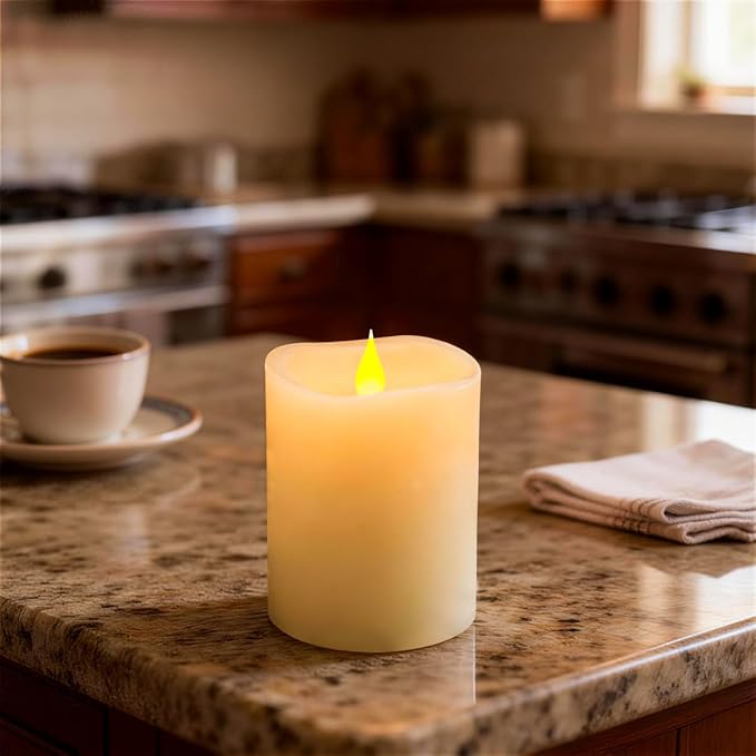 3x4 Flickering Flameless Candles Set of 3,4 inch Real Wax LED 600 Hours Battery Candles with Timer Remote,Control for Wedding Party Indoor,Ivory