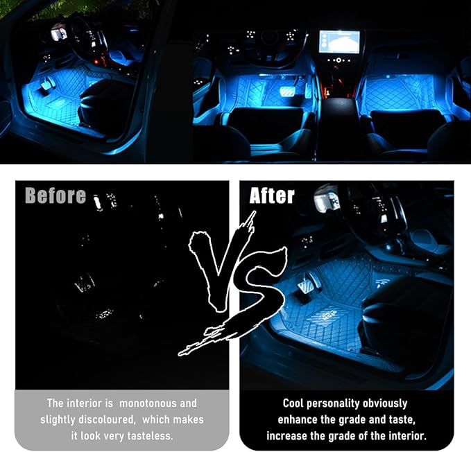 Car Interior LED Strip Light, 12V 24 LED Neon Ambient Night Light with Cigarette Lighter Plug, Automotive Atmosphere Decorative Under Dash Lighting Kit, Car Accessories (Ice Blue)
