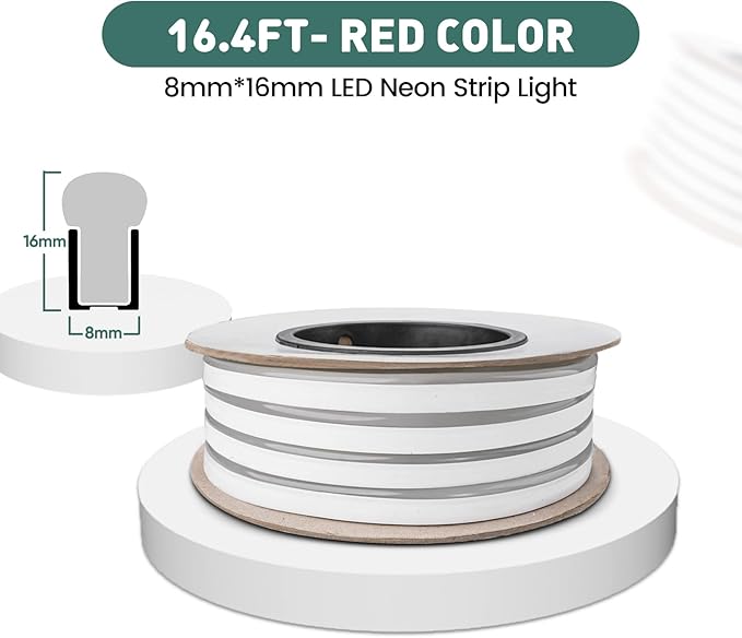 GZBtech Flexible LED Neon Rope Lights 16.4FT,AC 110-120V Waterproof Strip Light, 120LEDs/M Cuttable Connectable Neon Lighting for Indoor Outdoor Home Decor/Commercial Building Use-Red 5M, ETL Listed