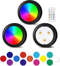 LED Lights with Wireless Remote, 13 Color RGB - for Closet, Under Cabinet,Bedroom Wall, Battery Powered Puck Lights. Convenient 3M Stick On