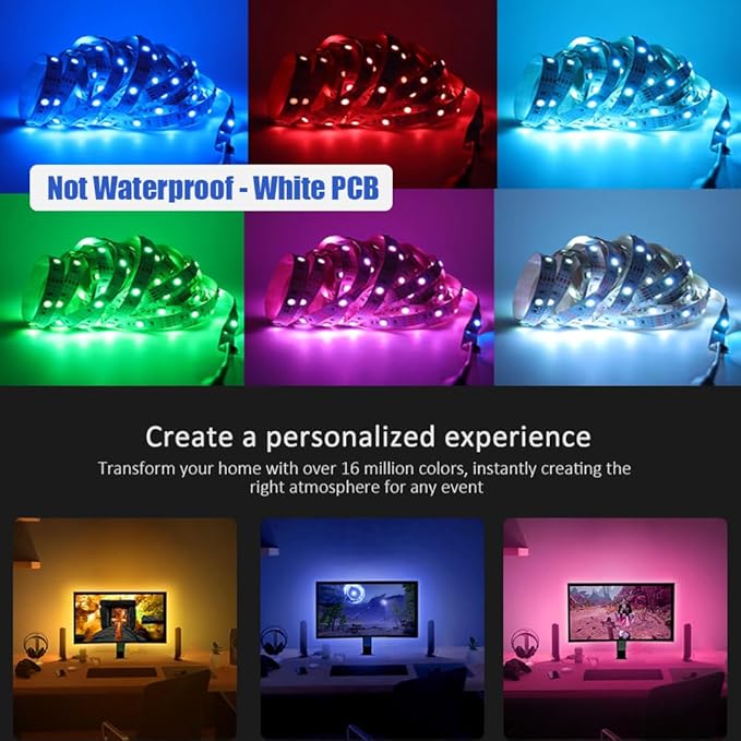 5V 5050 RGB LED Strip Light USB with 44key Remote Control 4 Pre-Cut 1.64ft/6.56ft Lights Tape TV Backlights Holiday Decoration Black PCB