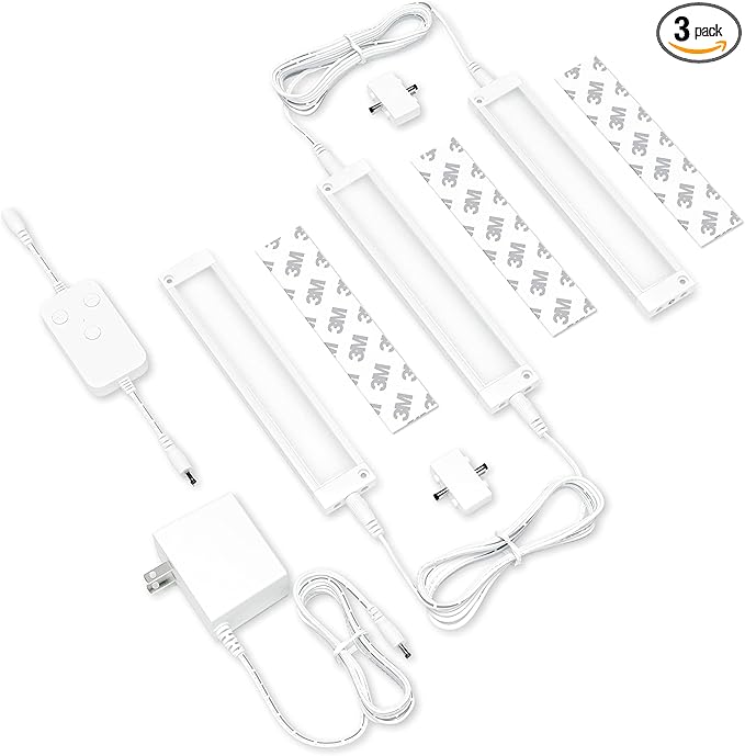 EShine 3 Pack 7 inch White Smart Dimmable LED Under Cabinet Lighting Kit Compatible with Alexa, Google - Cool White (6000K)