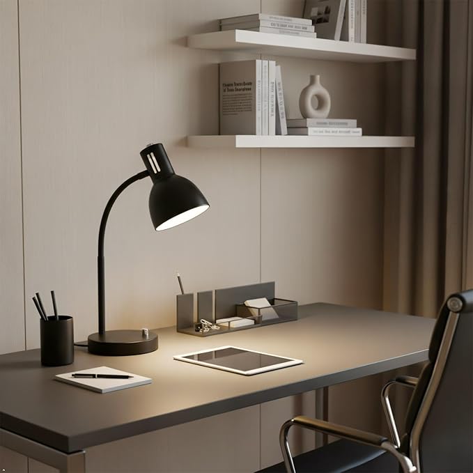 AFORTLO LED Desk Lamp,3 Color Temperature Changeable Table Lamp,Flexible Gooseneck Eye-Caring Book Reading Light for Home Office, Study, Nightlight with Bulb (Matte Black)