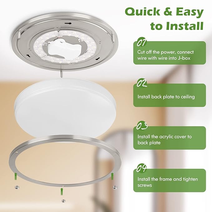 2-Pack 36W LED Ceiling Light Fixture (450W Equiv), 12IN Modern Flush Mount Ceiling Lights, Dimmable Ceiling Lamps Super Bright 3200LM, 3000K/4000K/5000K Adjustable for Bedroom Kitchen Bathroom Hallway