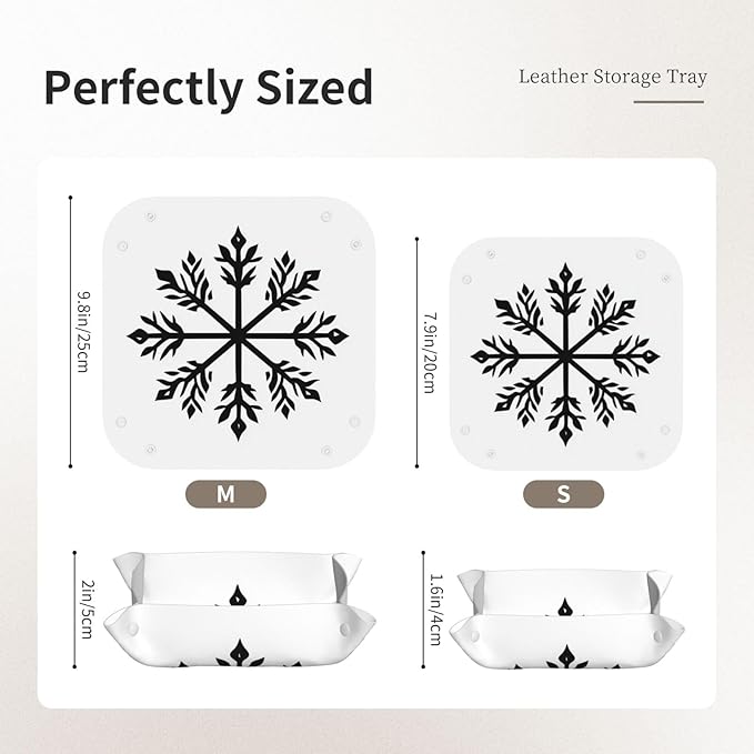 Snowflakes Simple Black Minimal Valet Tray Leather Desktop Storage Organizer Bedside for Jewelry Keys Coin Candy Sundries