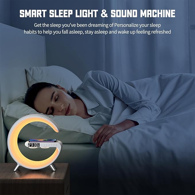 Smart LED Bedside Table Lamp with Bluetooth Speaker & App Control | 15W Wireless Charging Dock | Sunrise Alarm Clock, Night Light & Ambient Sound | Modern Bedroom Home Decor