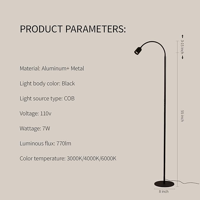 Aisilan LED Floor Lamp with Remote Control, Dimmable Standing Reading Lamp, Touch Control, Adjustable Color Temperature & Brightness, Modern Floor Lamps for Living Room Bedroom Office