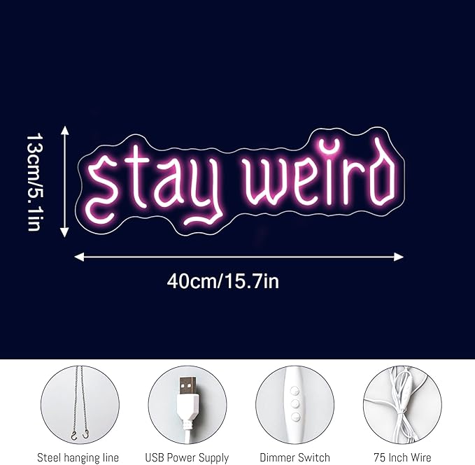 Stay Weird Neon Sign Pink Neon Signs for Wall Decor Neon Light Sign with USB Neon Lights LED Neon Sign for Bedroom Living Room Study Room LED Signs for Wall Decor Birthday