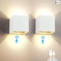 Battery Operated Wall Sconce Set of 2, Motion Sensor Light Indoor, 6000mAh Wall Lights Rechargeable, Magnetic Cordless LED Energy Saving Night Lights for Hallway Stairway Porch, White