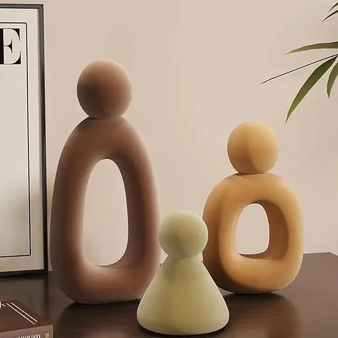 XINXUAN Abstract Three Sculptures - Minimalist Home Decoration, Modern Living Room Character Design, Desktop Decoration, Neutral Resin Art, Meaningful Home Gifts ﻿ (Flocking Color)