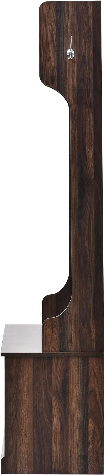 Retro 3-in-1 39.4INCH Hall Tree with 6 Hooks and Coat Hanger,Storage Bench and Open Shelves,for Livingroom Hallway Entryway Mudroom Use (Tiger@Hooks/)