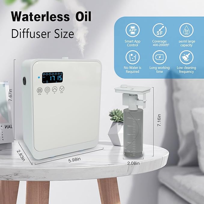 Smart Aroma Diffuser for Home & Business, 240ml Waterless Essential Oil Diffuser with App Control, Covers 400 to 2000 Sq.Ft, Pure Essential Oil Only for Hotel, Office, Spa