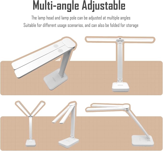 LED Double Head Desk Lamp, Rechargeable Portable Table Lamp, Adjustable Light Color and Brightness, USB Powered, LED Light for Work, Reading, Emergency (White)