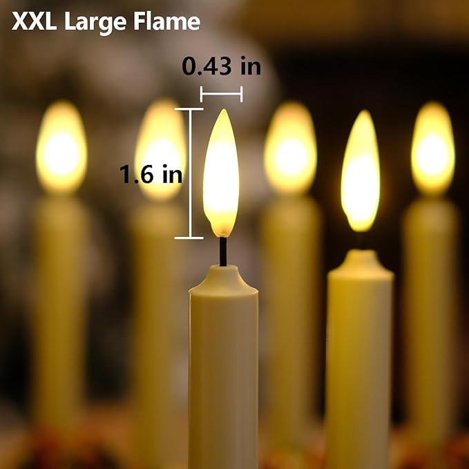 NONNO & ZGF 6 Pack Flameless 8.7'' Window Candles +12 AA Batteries(Include) +6 Red Bows(with Bells) +6 Suction Cups+6 Golden Candleholders. Battery Powered Ivory Taper Candle with Remote and Timer