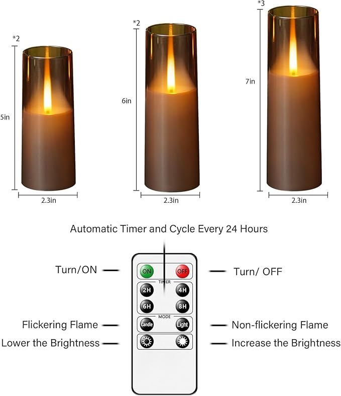 Flameless LED Candles Upgraded Realistic Flickering Flame,7Pcs Battery Operated Candles with Remote Timers,LED Pillar Candles for Home Decor,Christmas,and Parties（Grey）