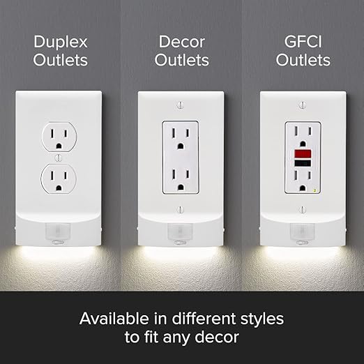 4 Pack - SnapPower MotionLight [For Duplex Outlets] - Motion Detecting LED Night Lights Built-In to Wall Plate - Bright/Dim/Off Options - Auto On/Off Sensor - (Duplex, White)
