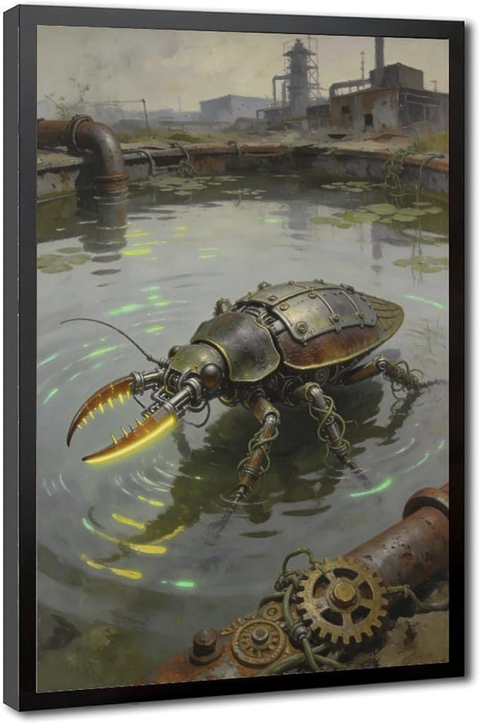 Framed Industrial Fantasy Wall Art for Living Room TV Wall Post Apocalyptic Style Home Decor 12x18in