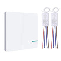 Wireless Lights Switch Kit, Thinkbee 2 Gang Wall Switch with Mini Receiver, Outdoor 600M, Indoor 50M Remote Control Ceiling Lamp LED Bulb IP66 Waterproof