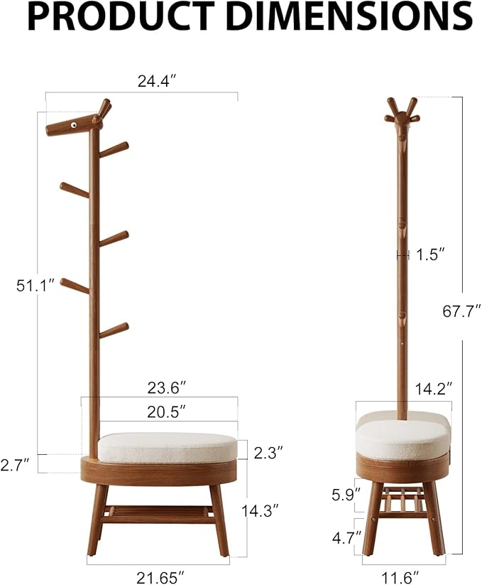 AQIMUELE Shoe Bench Entryway,Coat Rack with Shoe Storage, Coat Rack and Shoe Rack, Wooden Narrow Shoe Bench（Walnut）