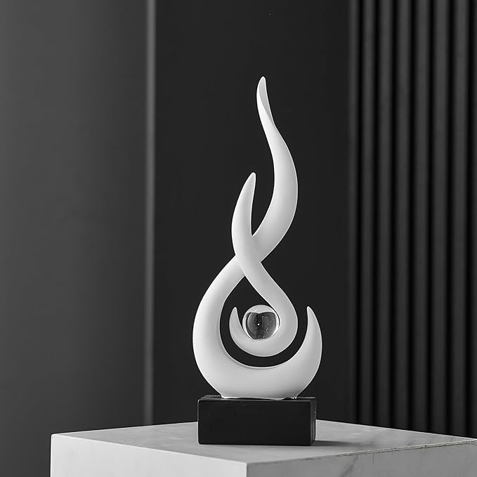 White Flame Statue Decor for Living Room, 11.8″ H Modern Minimalist Sculptures Home Decorations for Dining Room, Abstract Art Sculpture for Shelf Coffee Table Centerpiece
