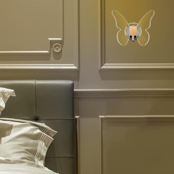 Chrasy 10W LED Wall Light Indoor, Modern LED Wall Sconce, Creative Acrylic Butterfly Wall Lamp with Golden Color Base for Bedroom Living Room Office Restaurant Hallway, 3 Color Temp Adjustable