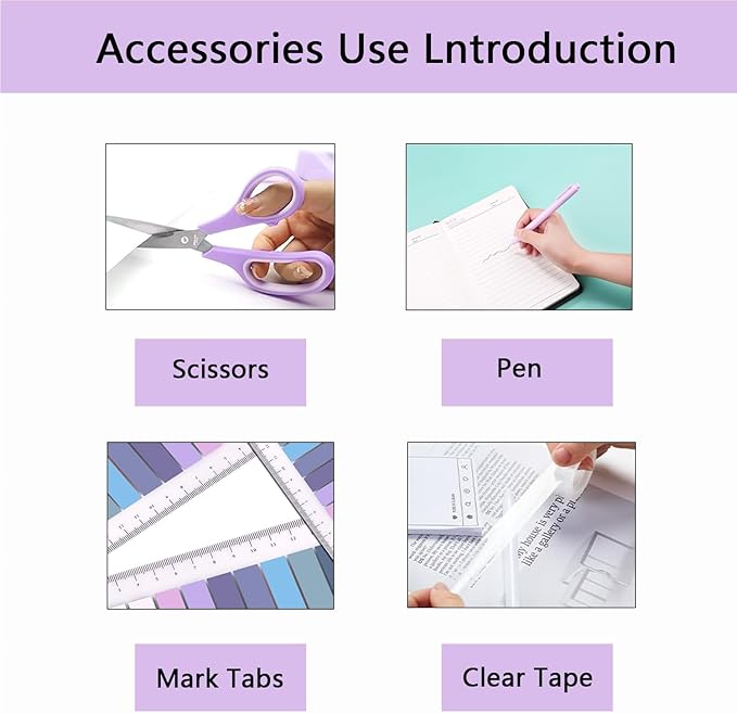 suniya Office Supplies,Desk Accessories,Tape Holder,Stapler,Scissor,Staple Remover,Box of Binder Clips,Staples,Ballpoint Pen,Lndex Tabs,Clear Tape,Office Supplies Set(Purple)