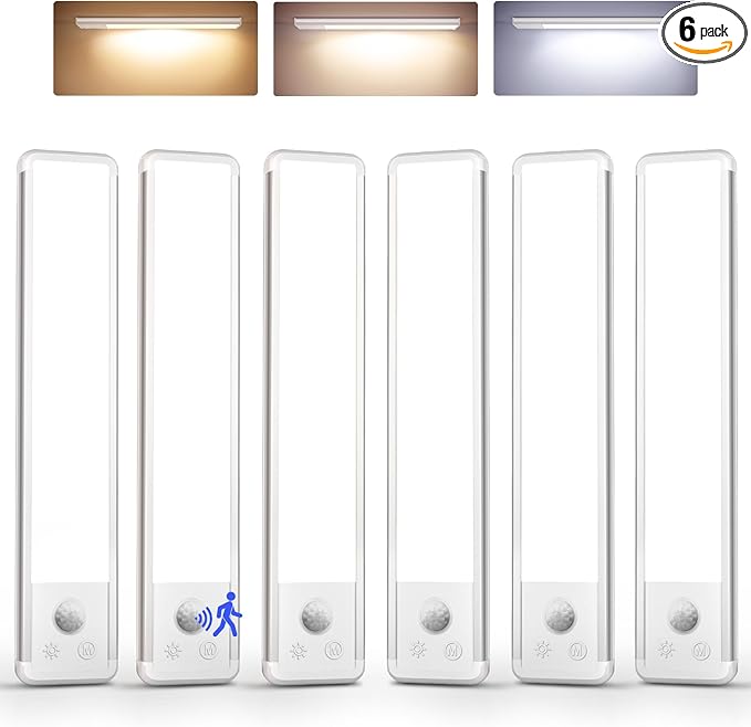 EZVALO 8-inch Under Cabinet Lighting, 1800mAh Rechargeable Motion Sensor Light, 3 Color Temperatures, Dimmable Magnetic Wireless Light for Kitchen, Pantry, Closet, Stairs