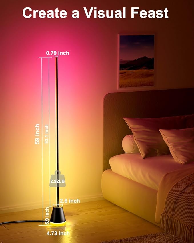 Smart RGB Corner Floor Lamp - 1700 Lumen LED with APP, Remote & Button Control, Color Changing Ambient Mood Lighting for Living Room, Bedroom, Game Room, Home Decor