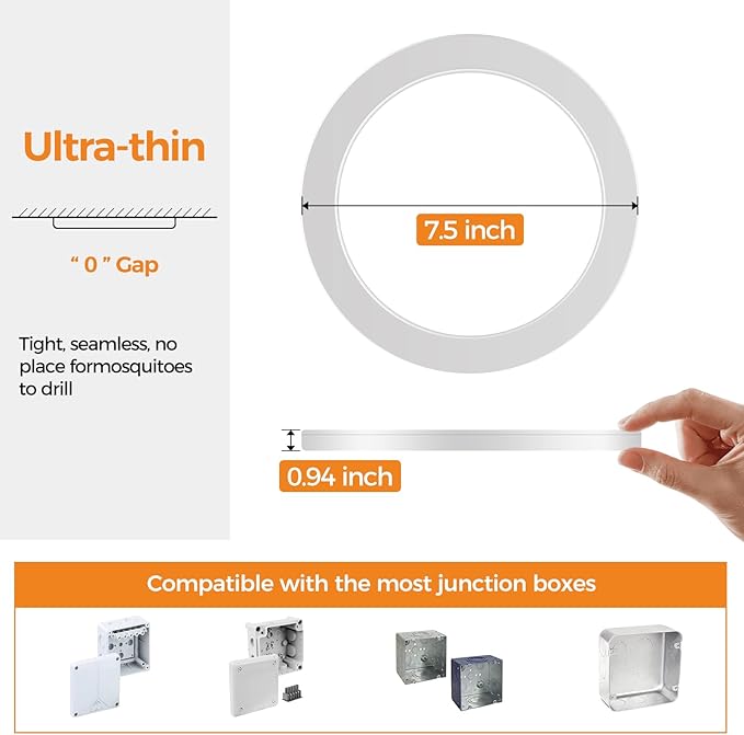 slochi 3 Pack Flush Mount Ceiling Light, 3000K-4000K-6500K Ceiling Light Fixture 7.5Inch, Ultra Thin Round White Flat led Lights for Bathroom Hallways Closet Laundry Bedroom Kitchen