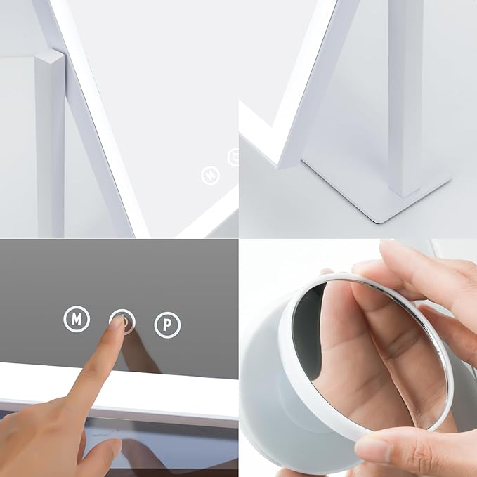 Light up Makeup Mirror for Vanity, Desk Mirror with Light with 5X Magnification Mirror, Light up Vanity Mirror, Led Mirror for Desks, Makeup Vanity Mirror, 3 Color, Touch Control