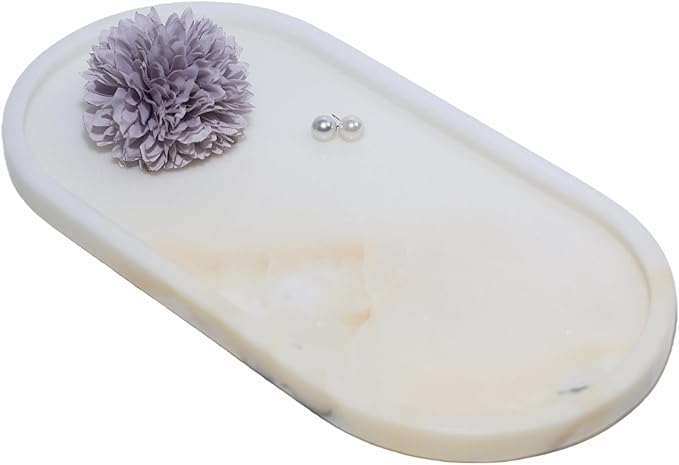 Marble Vanity Tray Organizer - 9.8"x5" Italy Natural Stone Decorative Tray，Jewelry, Perfume & Candle Display Tray，Bathroom Vanity, Dresser Top, Nightstand Decor