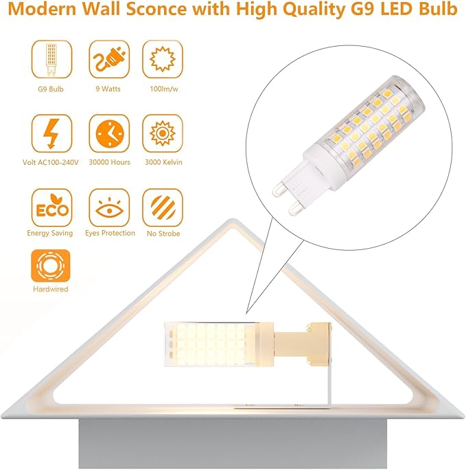 Tipace Modern LED Wall Sconce Hardwired Indoor White Wall Lights 2 Packs Up and Down Wall Mount Light for Living Room Bedroom Hallway Corridor Conservatory Warm White 3000K(with G9 Bulbs)