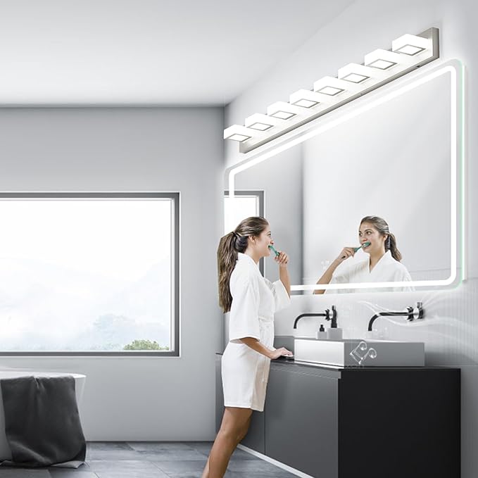 Ralbay 52inch Brushed Nickel Vanity Lights 8 Lights Dimmable 5 Color Temperature Acrylic Modern LED Bathroom Vanity Lighting Fixtures Brushed Nickel