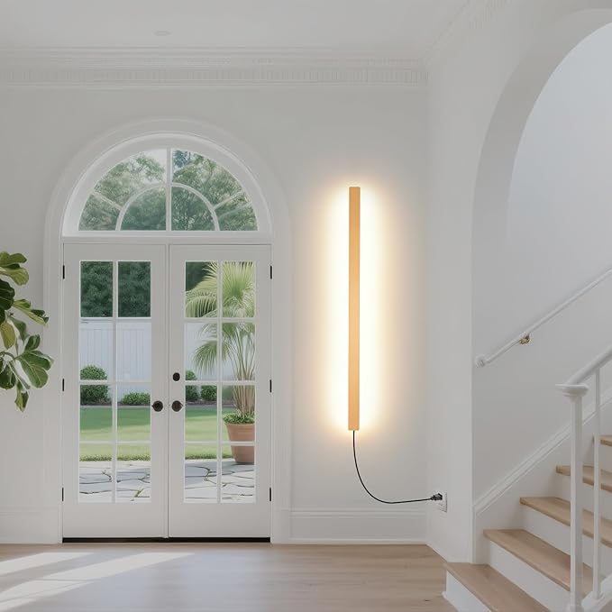 Modern Plug in Long Wall Sconce, 39" Gold Matte LED Wall Lights, 20W Warm White 3000K Acrylic Indoor Wall lamp, with 59" Plug Cable for Bedroom, Living Room, Hallway