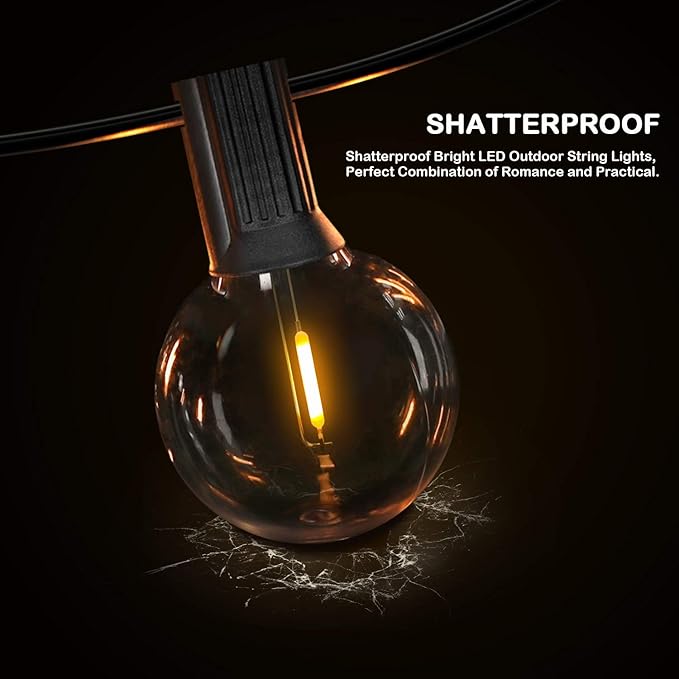 VerRon 50FT LED G40 Globe String Lights, Shatterproof Outdoor Patio String Lights with 50+2 Dimmable Edison Bulbs, 50 Backyard Hanging Bistro Light Waterproof for Balcony Party Wedding Market Cafe