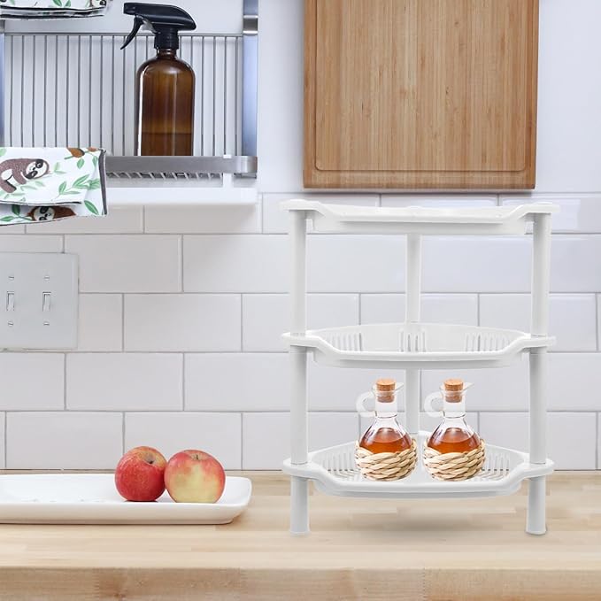 PRETYZOOM 3 Tier Small Corner Shelf, 8x10x13 Inches, Space-Saving Corner Shelf for Kitchen, Bathroom Rustproof Organizer Rack for Shower Bottles, Plastic, No-Tool Assembly