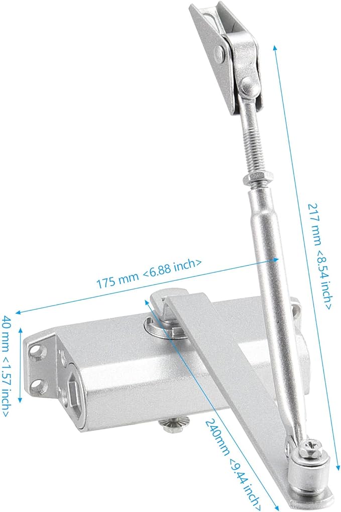 2 Pack Size 3 Automatic Door Closer, Hold Open Door Closer for Door Weights 99~132lbs, Aluminium Alloy Adjustable Spring Hydraulic Auto Door Closers for Residential, Silver