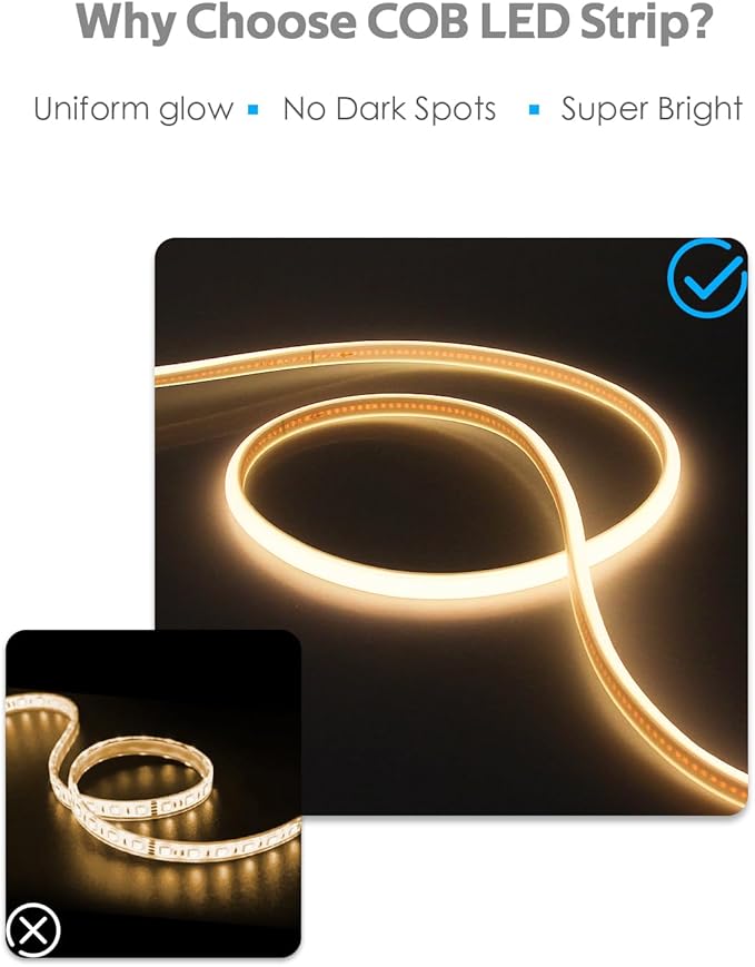 COB Outdoor LED Strip Lights Waterproof 50ft Dimmable LED Rope Light with Reomote AC 110V~120V Cuttable Flexible FCOB COB Light Strip Warm White 3000K for Building Garden Commerical Decor