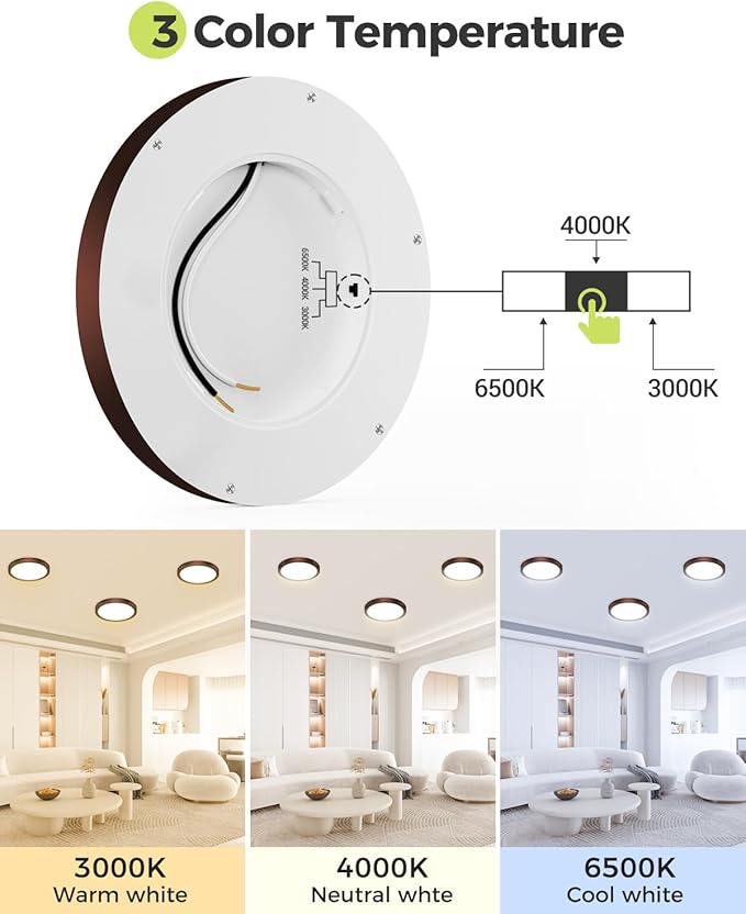hepside 2Pack Dimmable Flush Mount Ceiling Light Fixture Oil Rubbed Bronze, 3CCT Selectable 3000/4000/6500K Ceiling Lamp, 7.5INCH 15W 1500LM Low Profile Light for Bedroom, Kitchen, Bathroom, Hallway