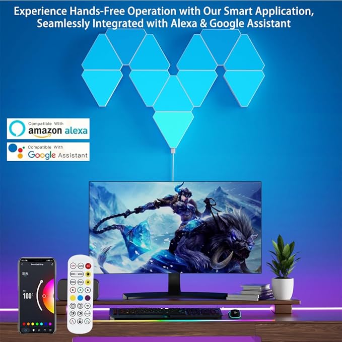 LED Triangle Wall Lights 12-Pack, WiFi App/Voice Control with Music Sync, 16M Colors RGB Gaming Room Decor for Bedroom, Party, Streaming Background