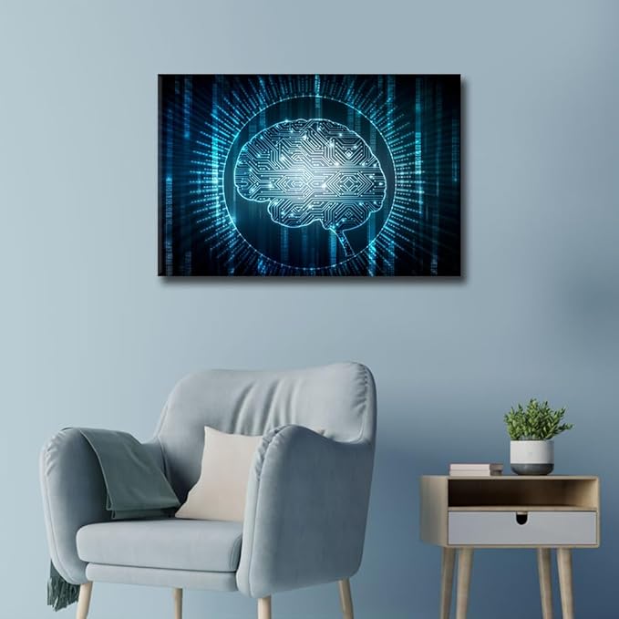 TUMOVO Artificial Intelligence Brain Canvas Wall Art for Living Room Home Decor Networking Poster Prints on Canvas Wall Decorations for Bedroom Office Framed Ready to Hang, 36x24in