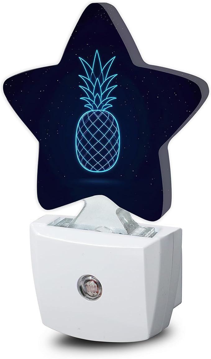 Pineapple Starry Sky Nightlight,Abstract Blue Line Star Night Lights Plug into Wall Decorations for Bedroom Bathroom,Dusk to Dawn Sensor Kitchen Hallway Stairs Energy Efficient Desk Lamp