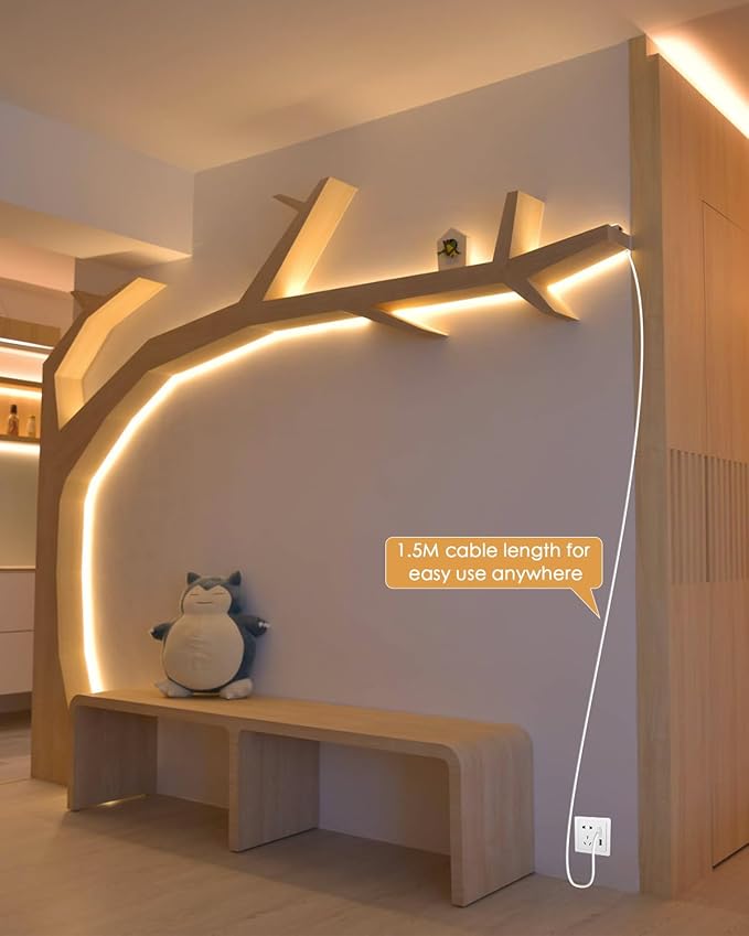 Aclorol COB LED Strip Lights USB Powered 16.4FT/5M 1600Leds Warm White 8mm Width Dimmable COB Tape Light Flexible and Cuttable LED Strip for Bedroom TV Backlight Stairs DIY Lighting CRI85+ 3000K
