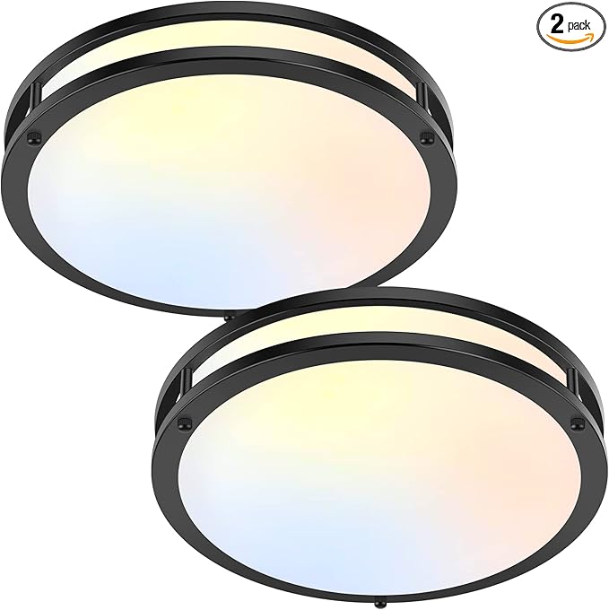 2-Pack 36W LED Ceiling Lights Black, 13inch Flush Mount Light Fixtures 3600LM 2700K/3000K/4000K/5000K/6500K Color Changing Ceiling Lights, Modern Dimmable Lighting for Kitchen Living Room Bedroom