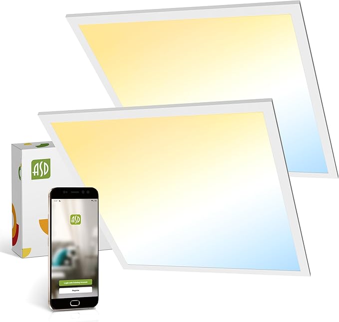 ASD 2 Pack 2x2 Smart LED Flat Panel Light - 35W UL DLC | 4362LM 3500K 4000K 5000K Selectable Dimmable 2x2 LED Drop Ceiling Light Fixture | 2 x 2 Lights WiFi App Controlled Alexa & Google Assistant
