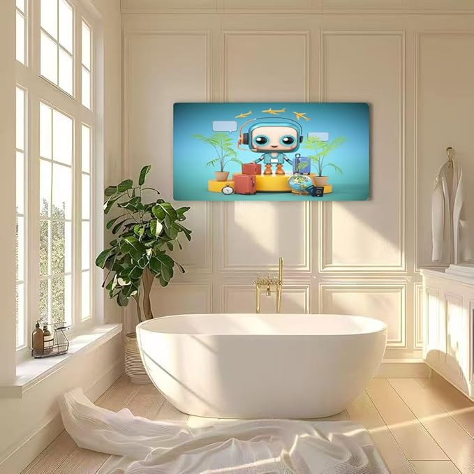 Wibinuki Wall Art Wall Decor Wall Paintings A cheerful travel-themed character stands surrounded luggage for Living Room Bedroom Bathroom Home Decor Can Be Hung Directly 20"x 40"